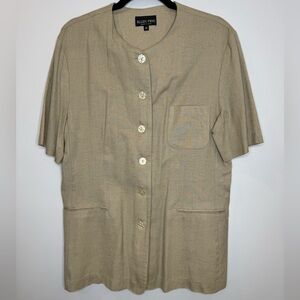Ellen Figg flax linen Beige utility Button-Up Shirt size 12